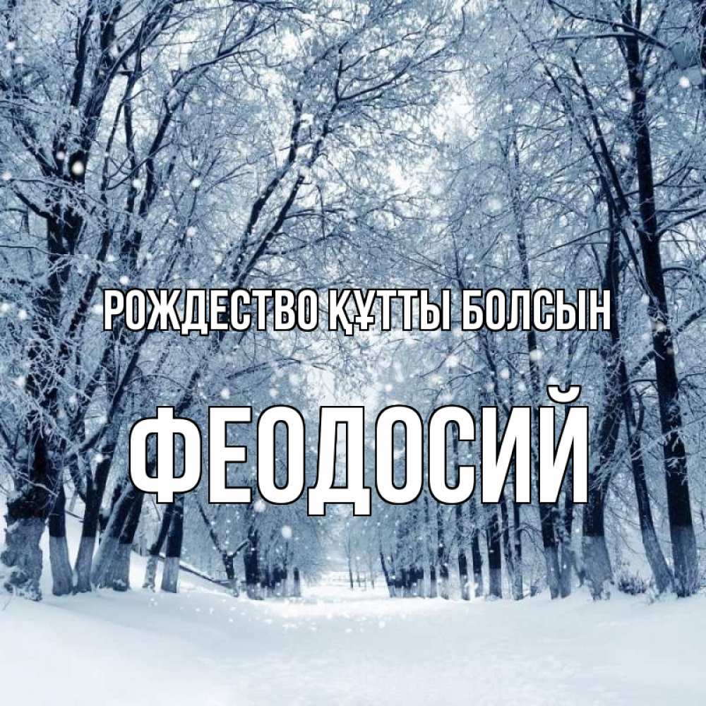 Күн сайын ашық хат с именем, Феодосий Рождество құтты болсын снег, лес, парк Онлайн тегін жүктеп алу тілектері бар керемет карта 