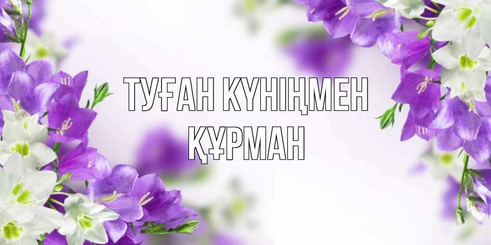 Күн сайын ашық хат с именем, ҚҰРМАН Туған күніңмен открытка на день рождения с сиреневыми цветами Онлайн тегін жүктеп алу тілектері бар керемет карта 