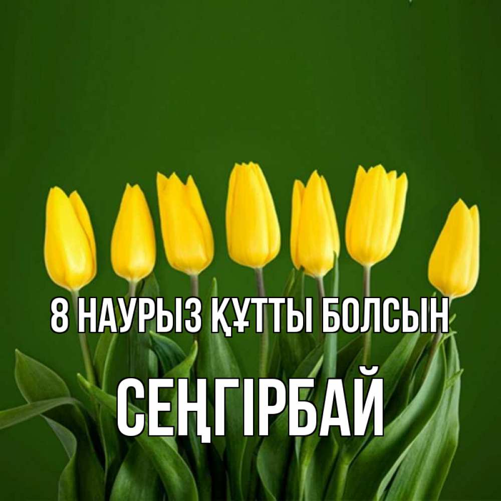 Күн сайын ашық хат с именем, СЕҢГІРБАЙ 8 наурыз құтты болсын желтого цвета 3 Онлайн тегін жүктеп алу тілектері бар керемет карта 