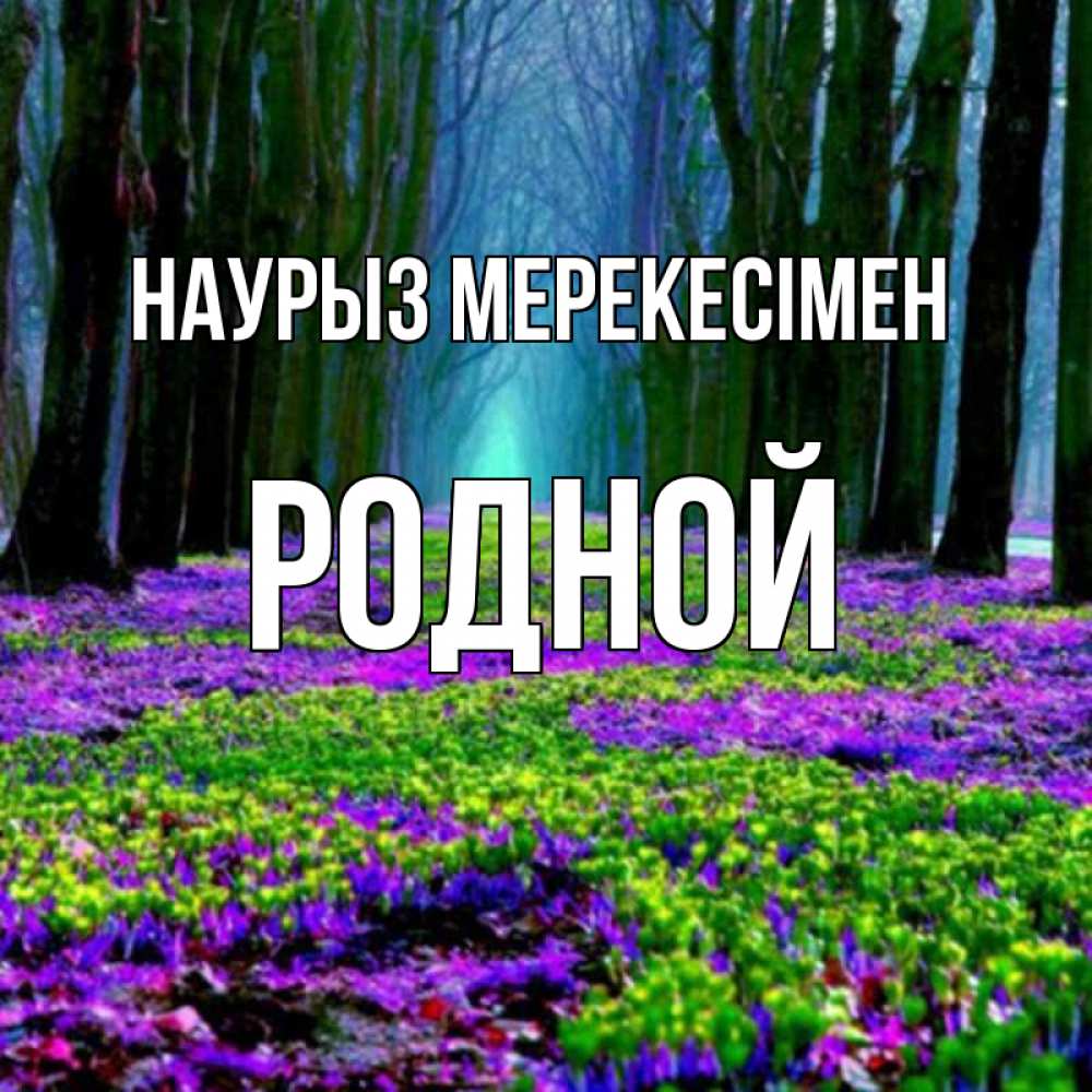Күн сайын ашық хат с именем, Родной Наурыз мерекесімен фиолетовые цветы в лесу 1 Онлайн тегін жүктеп алу тілектері бар керемет карта 