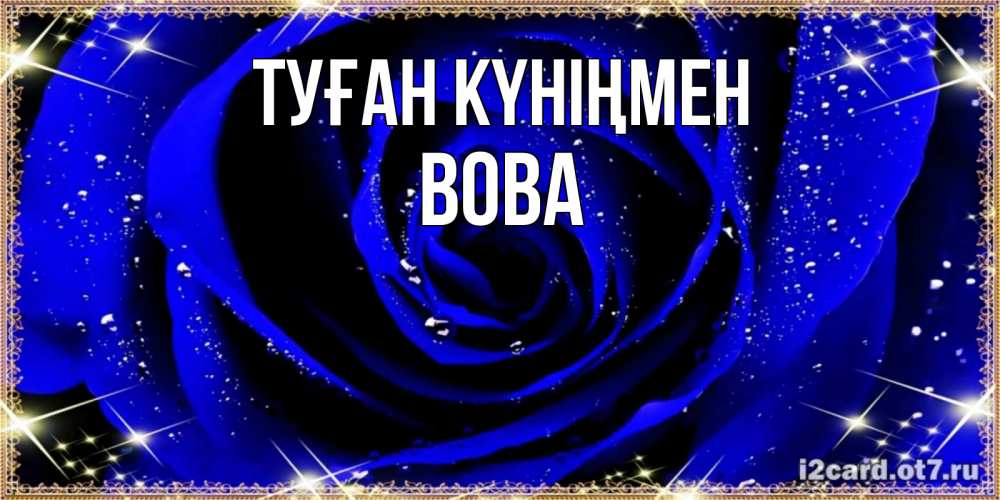 Күн сайын ашық хат с именем, Вова Туған күніңмен голубые цветы в росе Онлайн тегін жүктеп алу тілектері бар керемет карта 