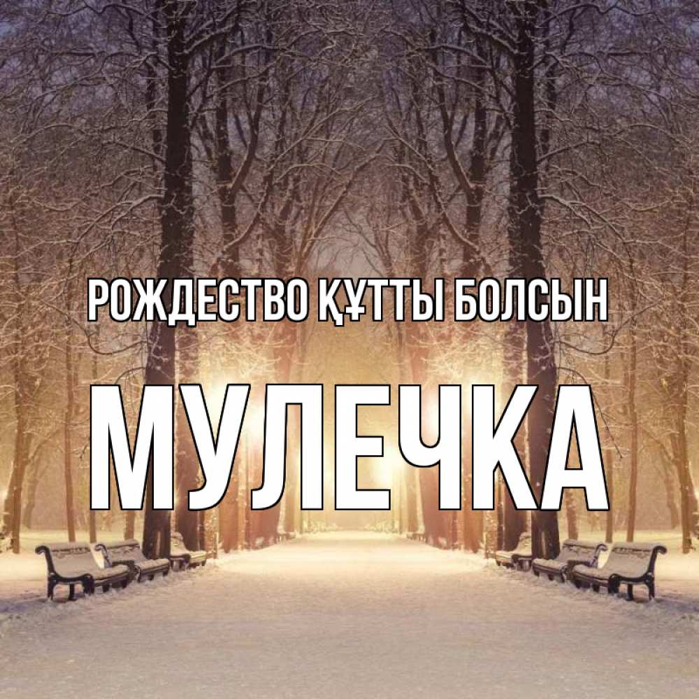 Күн сайын ашық хат с именем, Мулечка Рождество құтты болсын зима, парк, фонарь, лес Онлайн тегін жүктеп алу тілектері бар керемет карта 