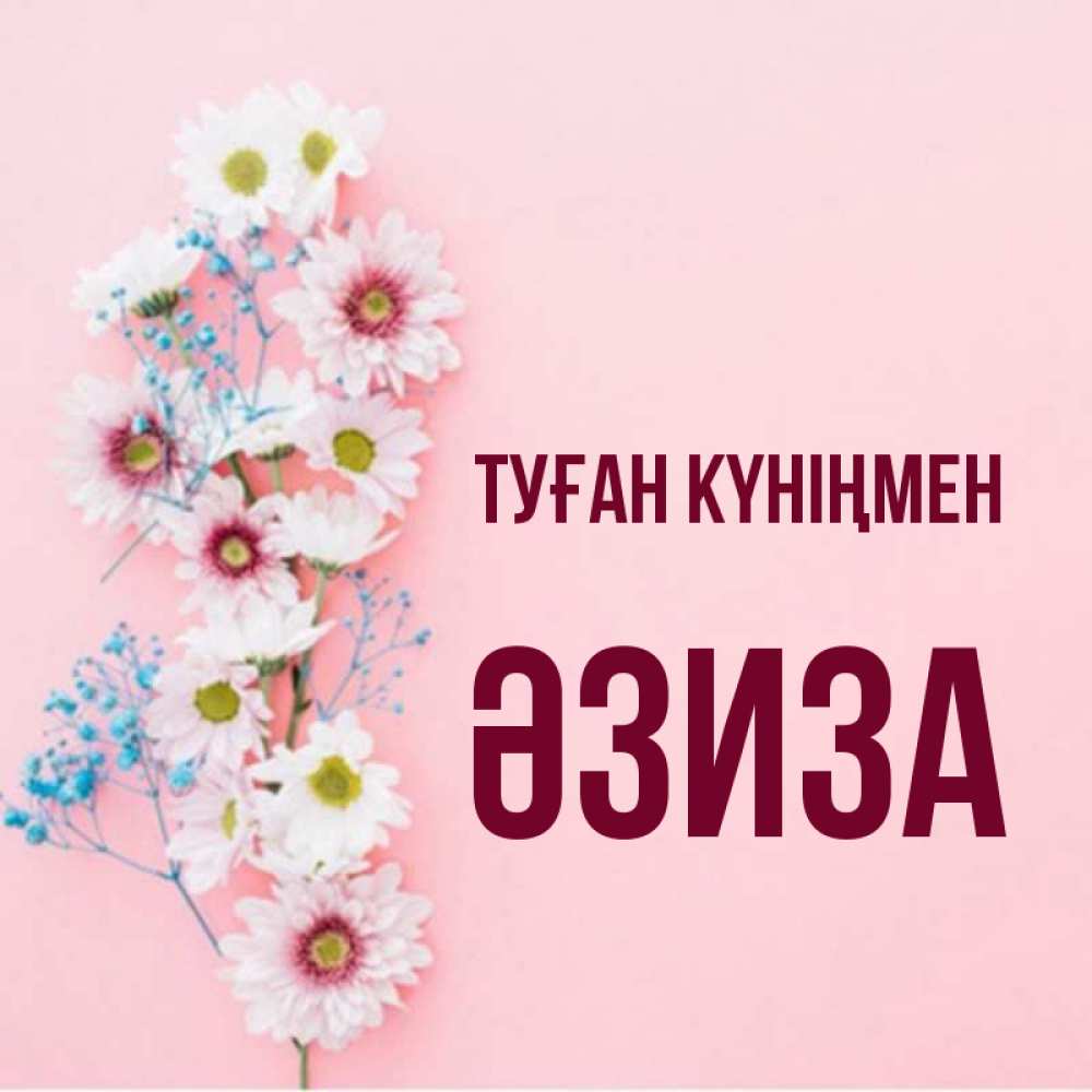 Күн сайын ашық хат с именем, ӘЗИЗА Туған күніңмен Родная моя с днем рождения тебя картинка с цветами белыми и голубыми Онлайн тегін жүктеп алу тілектері бар керемет карта 