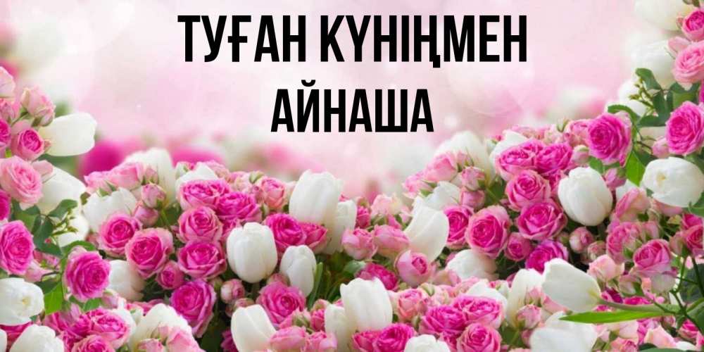 Күн сайын ашық хат с именем, АЙНАША Туған күніңмен открытка с разными розами Онлайн тегін жүктеп алу тілектері бар керемет карта 