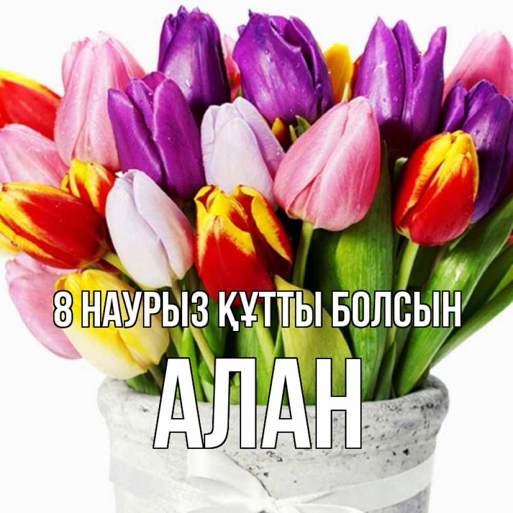 Күн сайын ашық хат с именем, Алан 8 наурыз құтты болсын букет Онлайн тегін жүктеп алу тілектері бар керемет карта 
