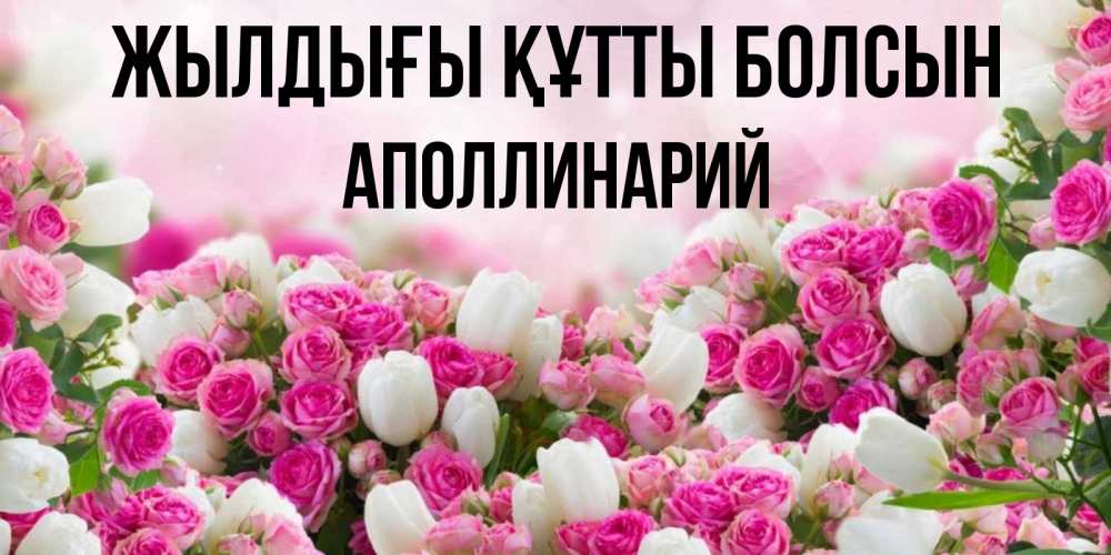 Күн сайын ашық хат с именем, Аполлинарий Жылдығы құтты болсын открытка с разными розами Онлайн тегін жүктеп алу тілектері бар керемет карта 