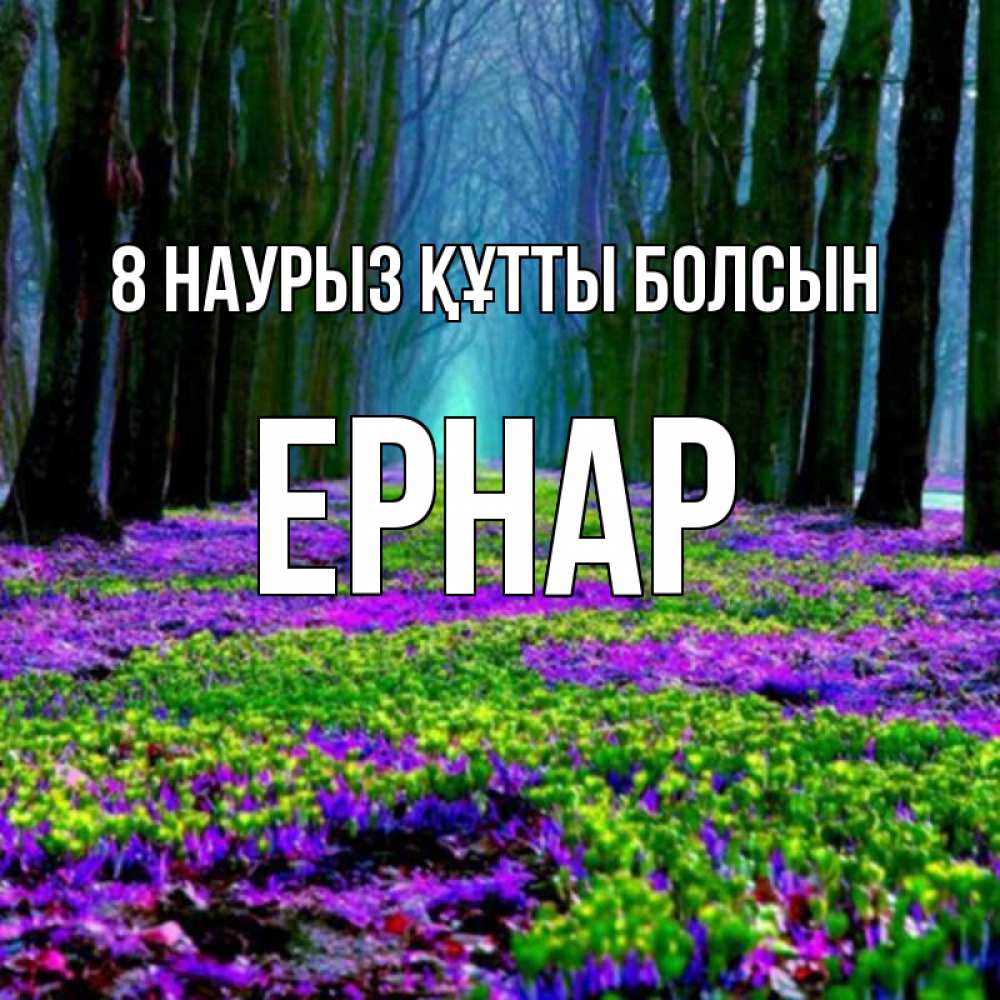 Күн сайын ашық хат с именем, Ернар 8 наурыз құтты болсын фиолетовые цветы в лесу 1 Онлайн тегін жүктеп алу тілектері бар керемет карта 