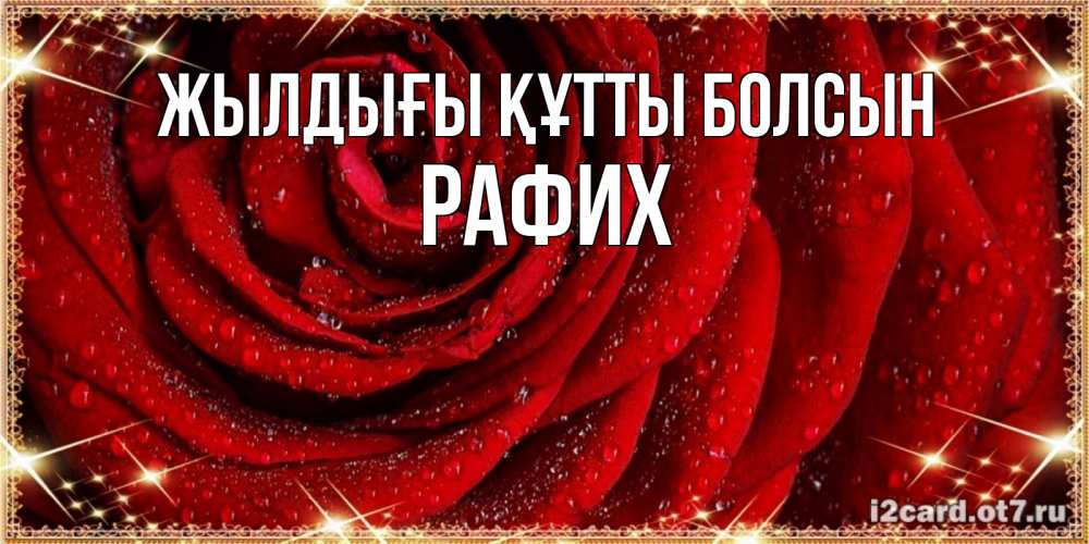 Күн сайын ашық хат с именем, РАФИХ Жылдығы құтты болсын роса на розе блестящая в лучах солнца Онлайн тегін жүктеп алу тілектері бар керемет карта 