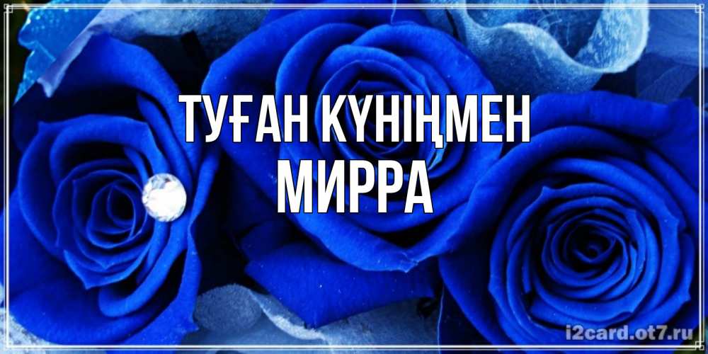 Күн сайын ашық хат с именем, Мирра Туған күніңмен синие розы в росе Онлайн тегін жүктеп алу тілектері бар керемет карта 