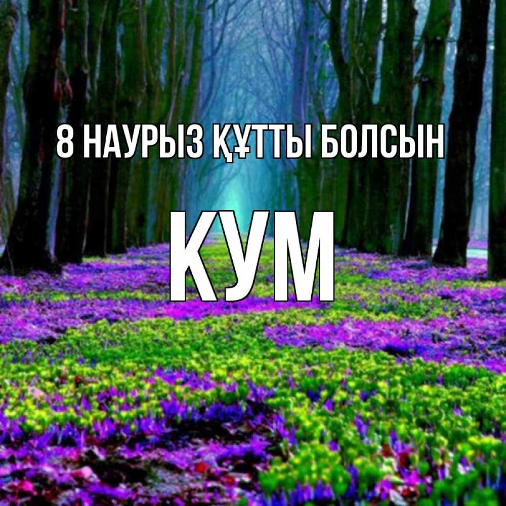 Күн сайын ашық хат с именем, Кум 8 наурыз құтты болсын фиолетовые цветы в лесу 1 Онлайн тегін жүктеп алу тілектері бар керемет карта 