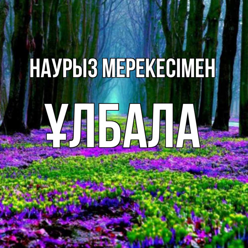 Күн сайын ашық хат с именем, ҰЛБАЛА Наурыз мерекесімен фиолетовые цветы в лесу 1 Онлайн тегін жүктеп алу тілектері бар керемет карта 