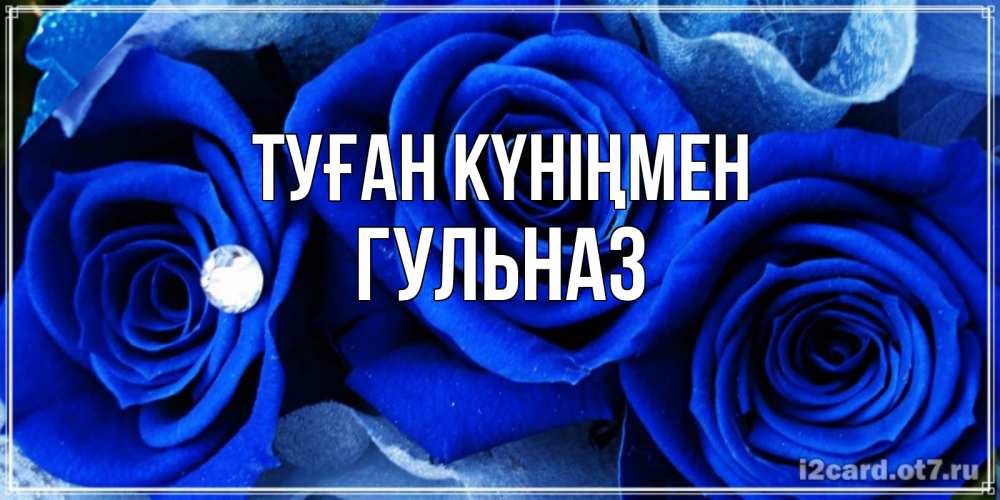 Күн сайын ашық хат с именем, Гульназ Туған күніңмен синие розы в росе Онлайн тегін жүктеп алу тілектері бар керемет карта 