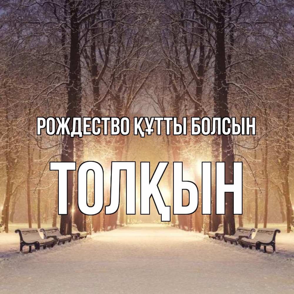 Күн сайын ашық хат с именем, ТОЛҚЫН Рождество құтты болсын зима, парк, фонарь, лес Онлайн тегін жүктеп алу тілектері бар керемет карта 