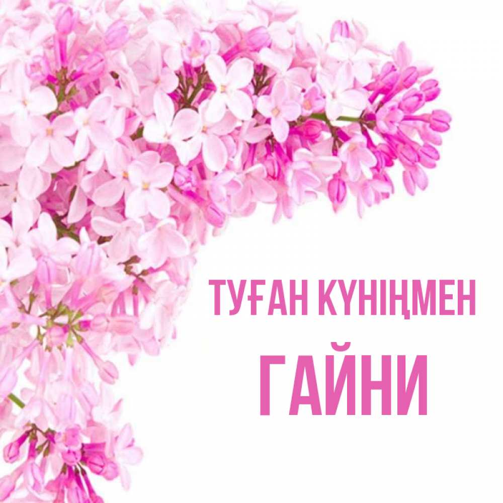 Күн сайын ашық хат с именем, ГАЙНИ Туған күніңмен Сирень на белом фоне Онлайн тегін жүктеп алу тілектері бар керемет карта 