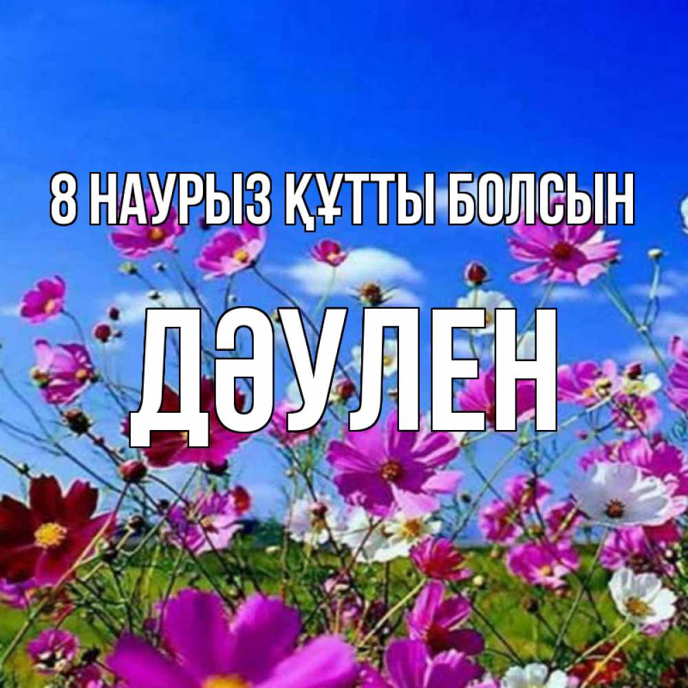 Күн сайын ашық хат с именем, Дәулен 8 наурыз құтты болсын цветы Онлайн тегін жүктеп алу тілектері бар керемет карта 