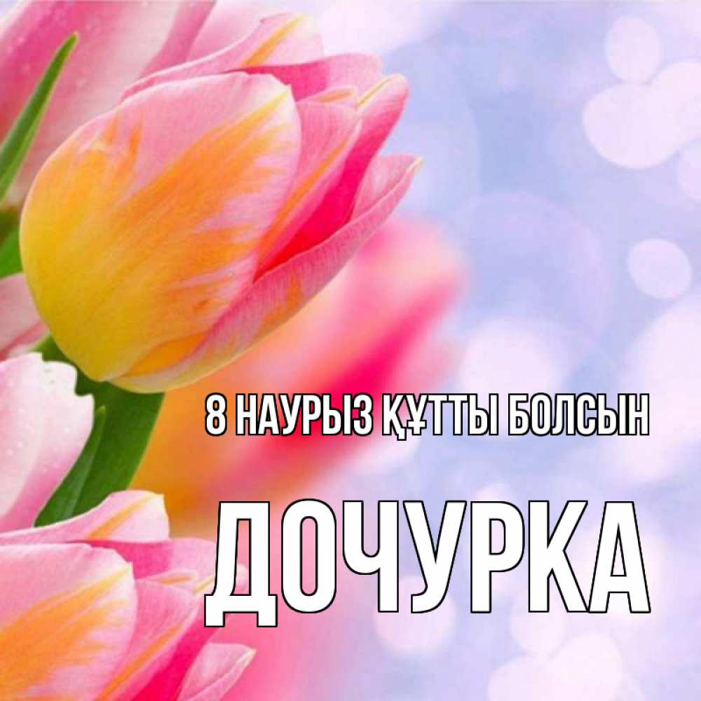Күн сайын ашық хат с именем, Дочурка 8 наурыз құтты болсын тюльпаны 2 Онлайн тегін жүктеп алу тілектері бар керемет карта 