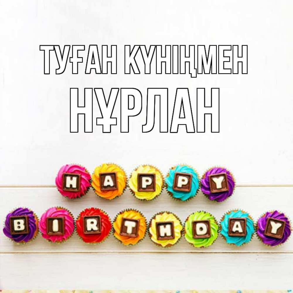 Күн сайын ашық хат с именем, НҰРЛАН Туған күніңмен из кексов и шоколада Онлайн тегін жүктеп алу тілектері бар керемет карта 
