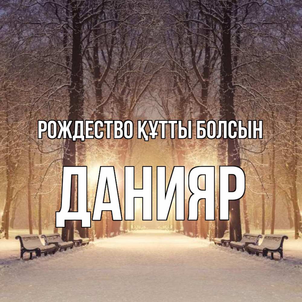 Күн сайын ашық хат с именем, Данияр Рождество құтты болсын зима, парк, фонарь, лес Онлайн тегін жүктеп алу тілектері бар керемет карта 
