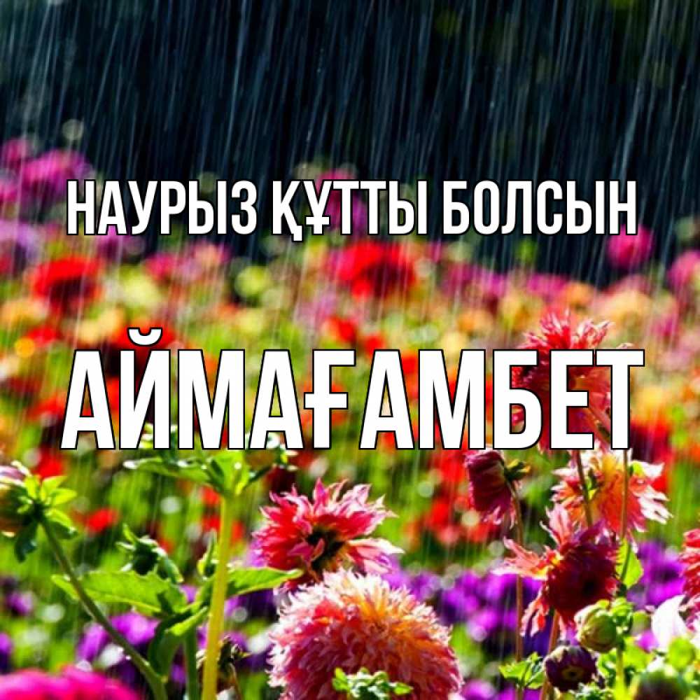 Күн сайын ашық хат с именем, Аймағамбет Наурыз құтты болсын цветы под дождиком к наурызу Онлайн тегін жүктеп алу тілектері бар керемет карта 