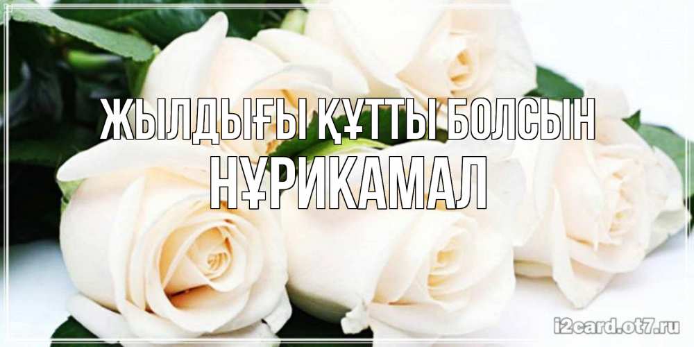 Күн сайын ашық хат с именем, НҰРИКАМАЛ Жылдығы құтты болсын открытка с красивыми белыми розами для родных Онлайн тегін жүктеп алу тілектері бар керемет карта 
