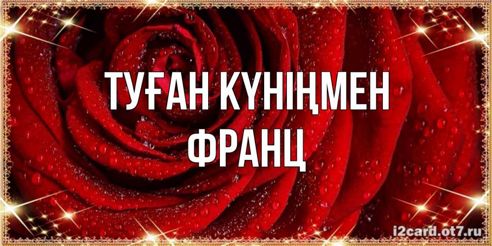 Күн сайын ашық хат с именем, Франц Туған күніңмен роса на розе блестящая в лучах солнца Онлайн тегін жүктеп алу тілектері бар керемет карта 