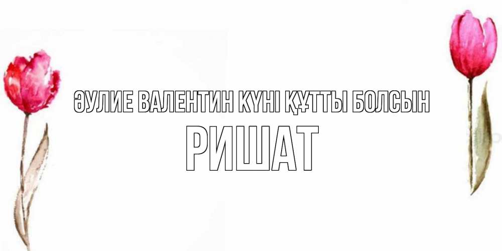 Күн сайын ашық хат с именем, РИШАТ Әулие Валентин күні құтты болсын Открытки на день всех влюбленных с тюльпанами акварелью Онлайн тегін жүктеп алу тілектері бар керемет карта 