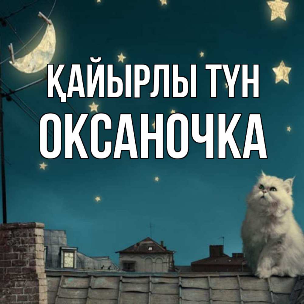 Күн сайын ашық хат с именем, Оксаночка Қайырлы түн белый кот сидит на крыше Онлайн тегін жүктеп алу тілектері бар керемет карта 