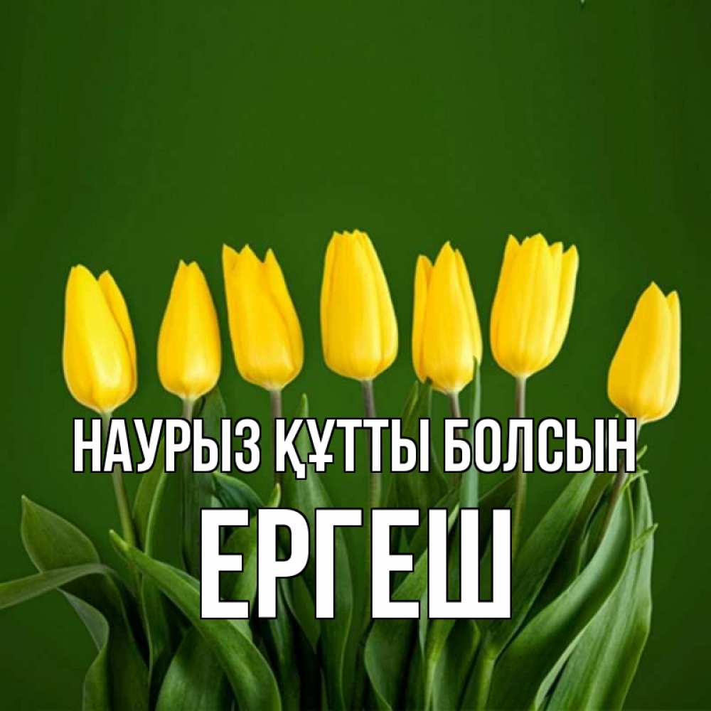 Күн сайын ашық хат с именем, Ергеш Наурыз құтты болсын желтого цвета 3 Онлайн тегін жүктеп алу тілектері бар керемет карта 