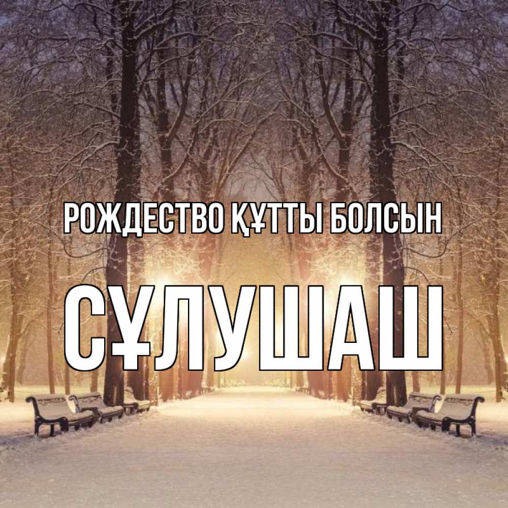 Күн сайын ашық хат с именем, СҰЛУШАШ Рождество құтты болсын зима, парк, фонарь, лес Онлайн тегін жүктеп алу тілектері бар керемет карта 