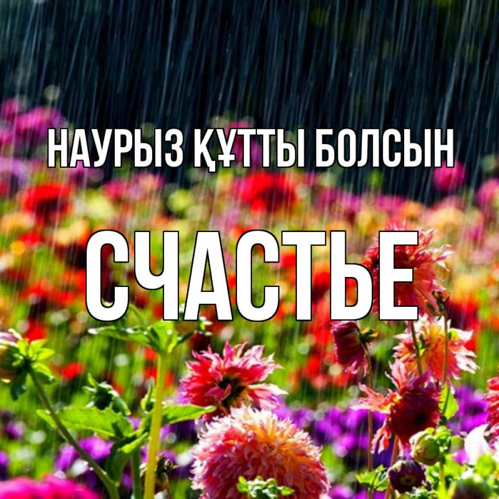Күн сайын ашық хат с именем, Счастье Наурыз құтты болсын цветы под дождиком к наурызу Онлайн тегін жүктеп алу тілектері бар керемет карта 