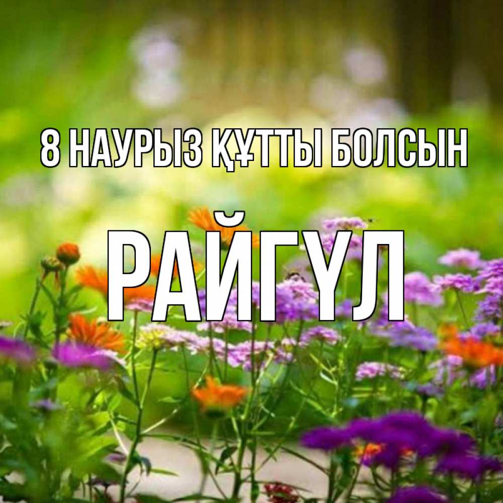 Күн сайын ашық хат с именем, РАЙГҮЛ 8 наурыз құтты болсын цветы Онлайн тегін жүктеп алу тілектері бар керемет карта 