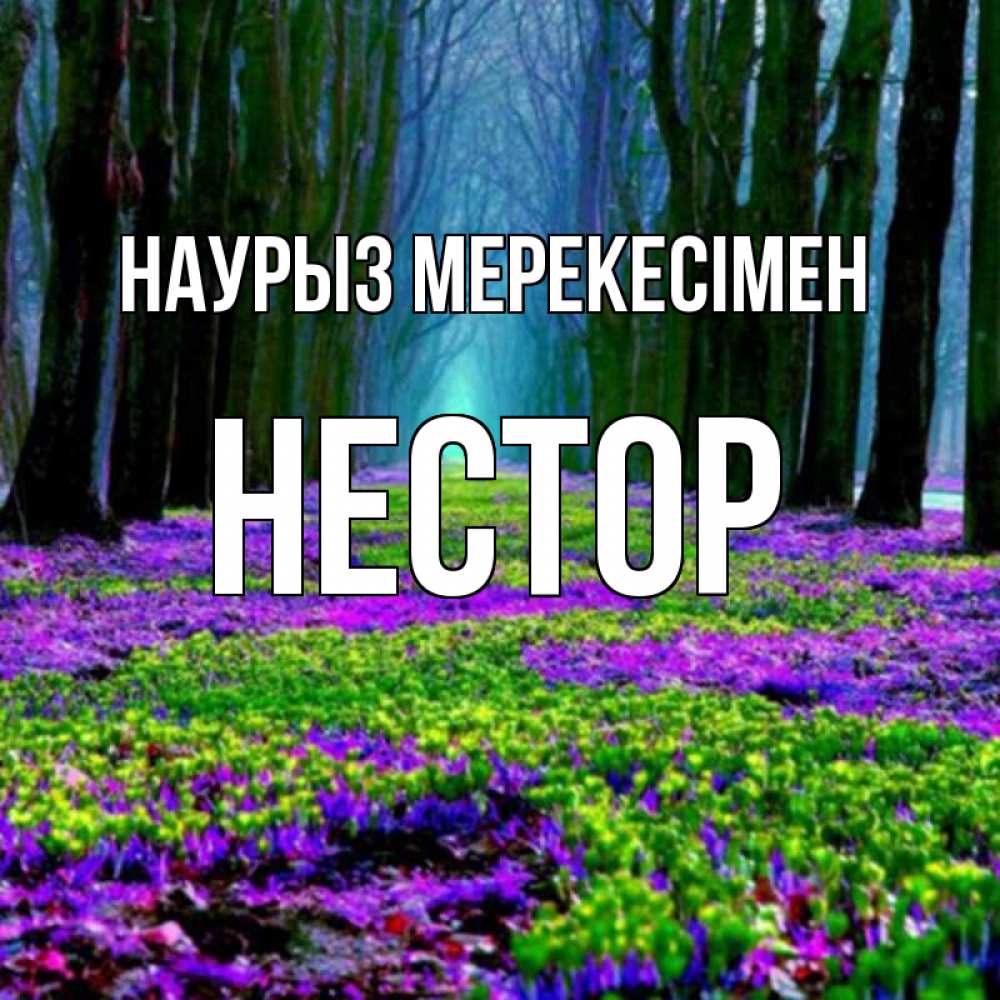 Күн сайын ашық хат с именем, Нестор Наурыз мерекесімен фиолетовые цветы в лесу 1 Онлайн тегін жүктеп алу тілектері бар керемет карта 