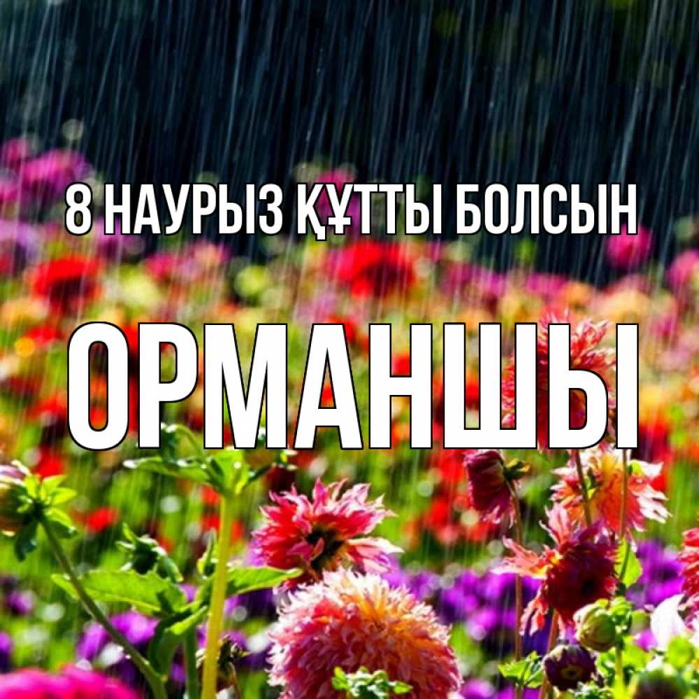 Күн сайын ашық хат с именем, ОРМАНШЫ 8 наурыз құтты болсын цветы под дождиком к международному женскому дню Онлайн тегін жүктеп алу тілектері бар керемет карта 