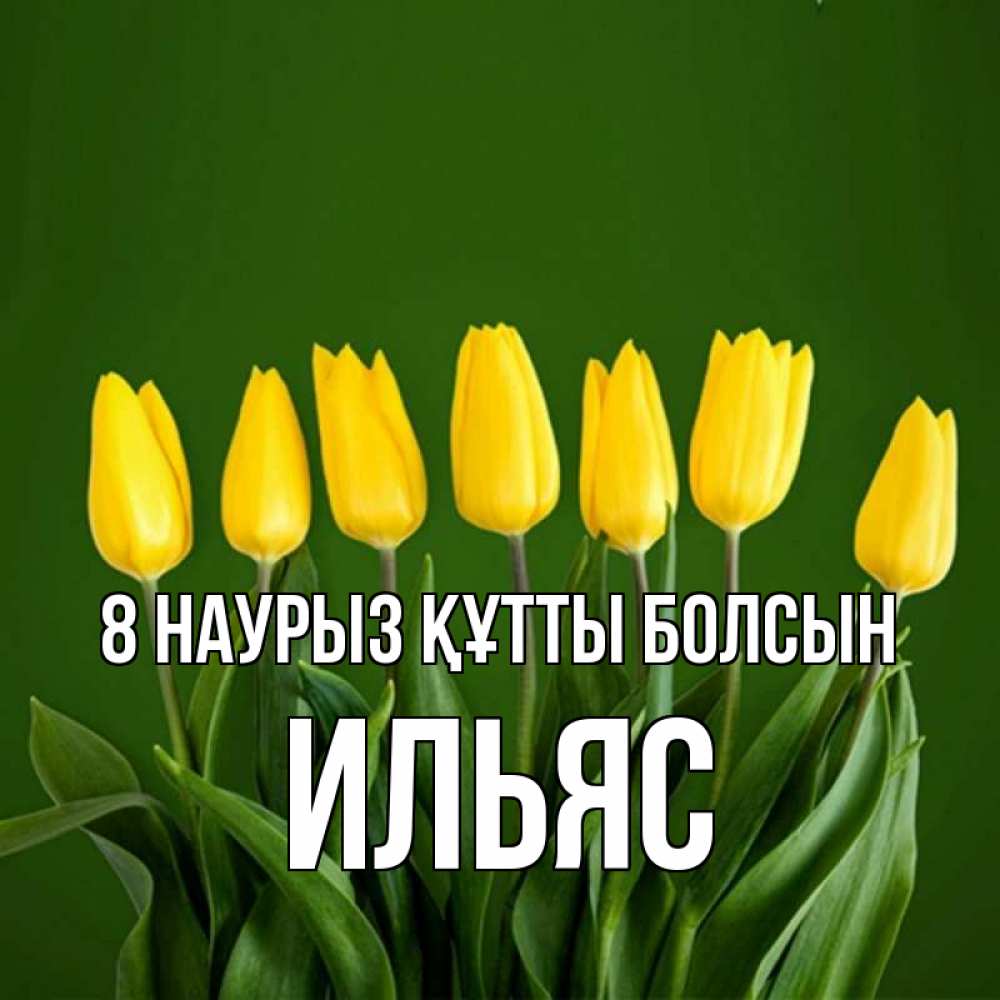 Күн сайын ашық хат с именем, Ильяс 8 наурыз құтты болсын желтого цвета 3 Онлайн тегін жүктеп алу тілектері бар керемет карта 