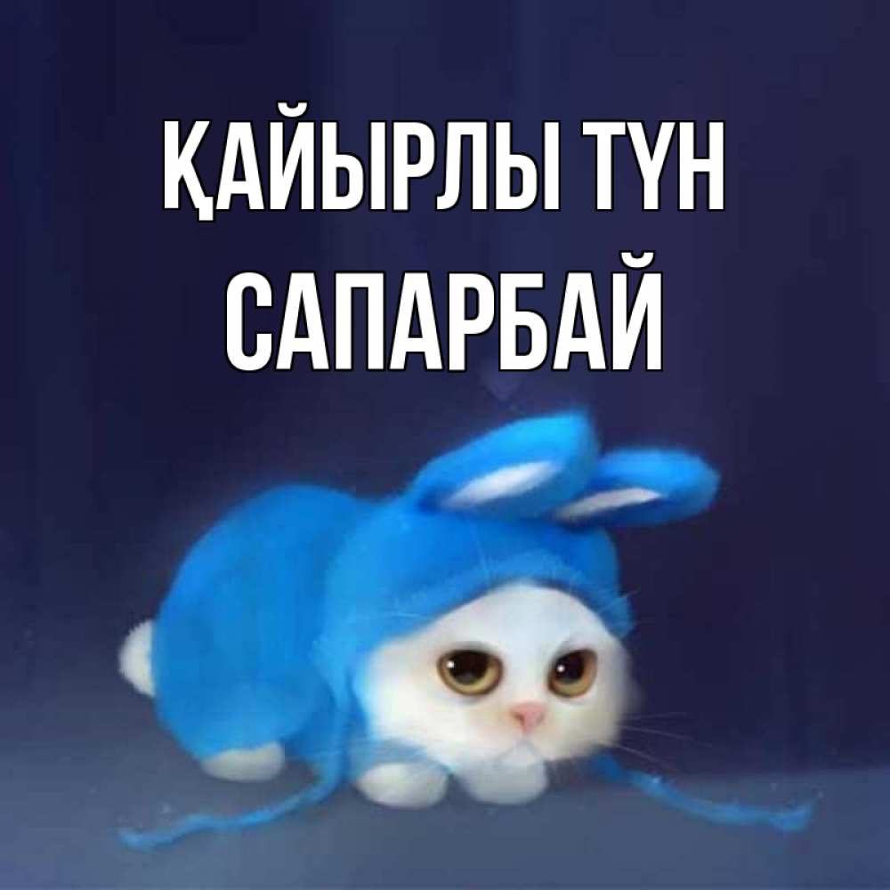 Күн сайын ашық хат с именем, САПАРБАЙ Қайырлы түн кот в голубом костюме кролика с ушками Онлайн тегін жүктеп алу тілектері бар керемет карта 