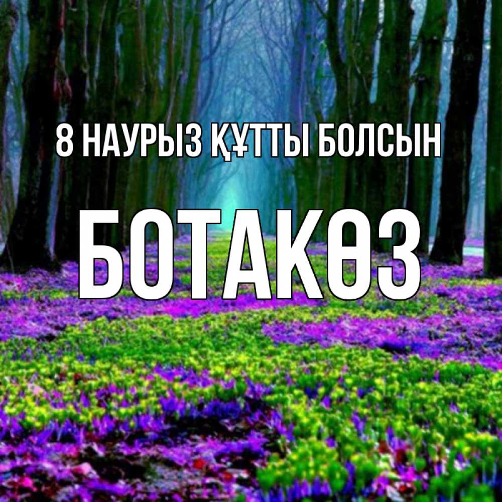 Күн сайын ашық хат с именем, БОТАКӨЗ 8 наурыз құтты болсын фиолетовые цветы в лесу 1 Онлайн тегін жүктеп алу тілектері бар керемет карта 