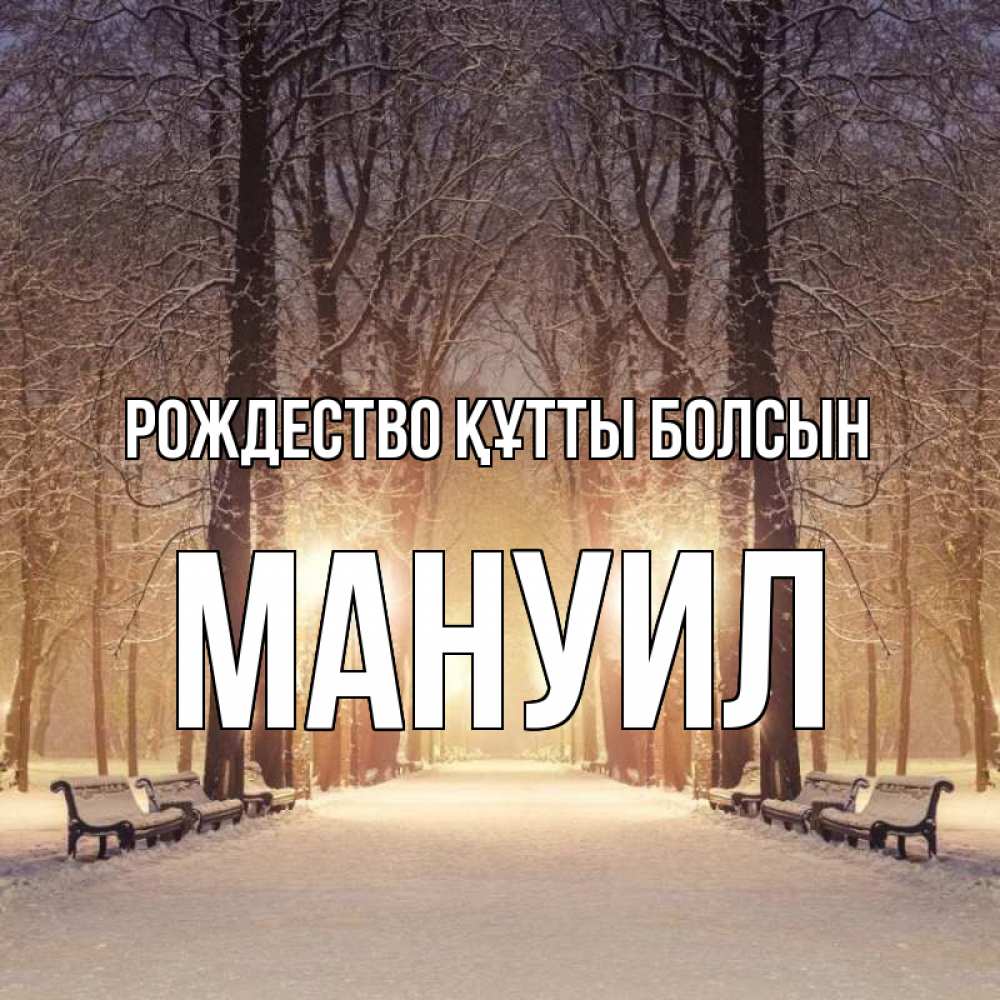 Күн сайын ашық хат с именем, Мануил Рождество құтты болсын зима, парк, фонарь, лес Онлайн тегін жүктеп алу тілектері бар керемет карта 