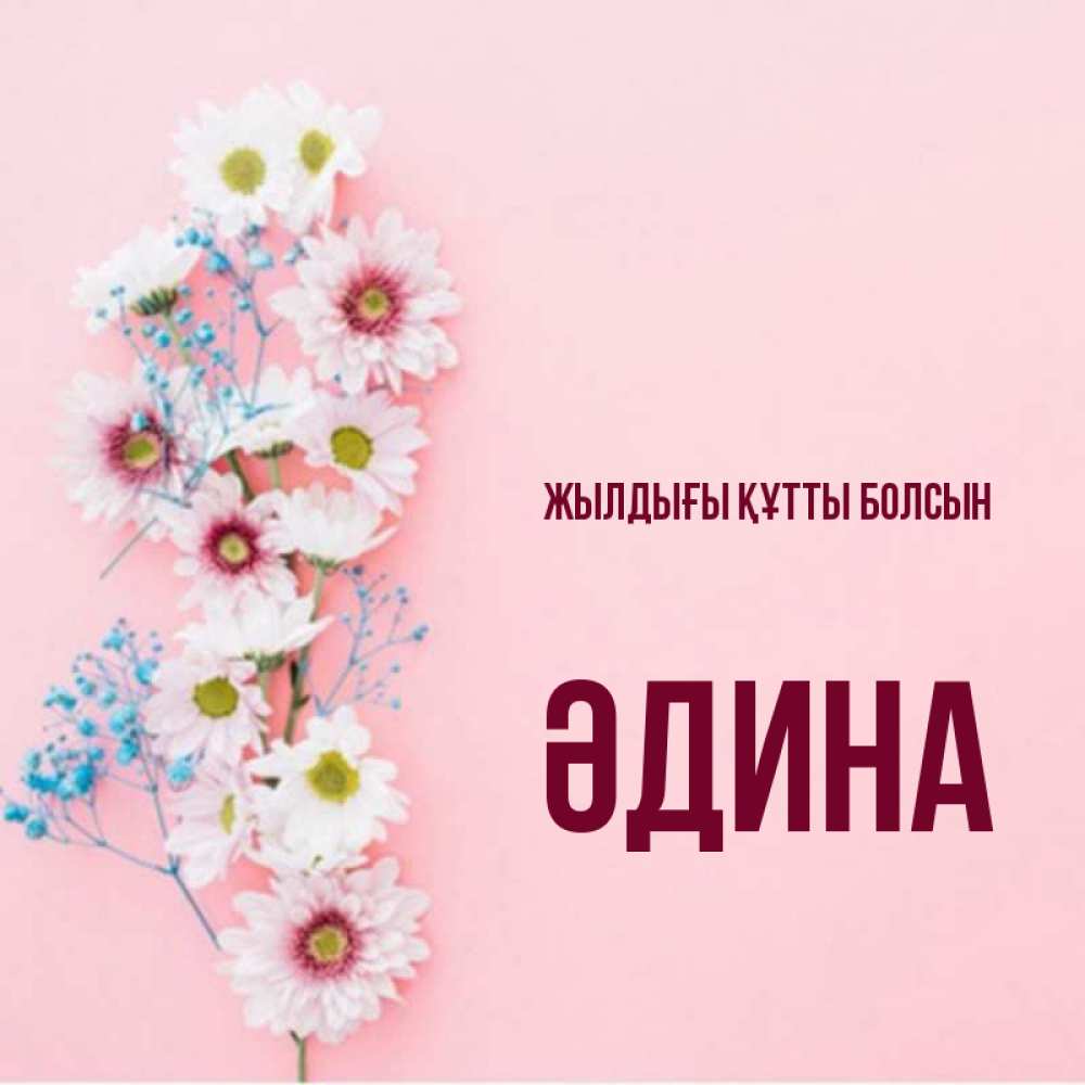 Күн сайын ашық хат с именем, ӘДИНА Жылдығы құтты болсын Родная моя с днем рождения тебя картинка с цветами белыми и голубыми Онлайн тегін жүктеп алу тілектері бар керемет карта 