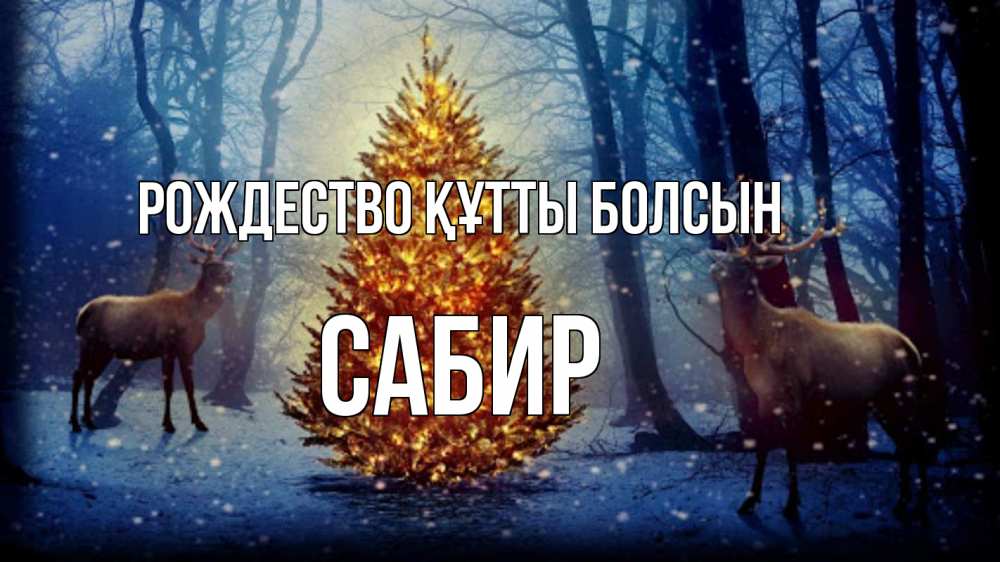 Күн сайын ашық хат с именем, Сабир Рождество құтты болсын олени, новогодняя елка Онлайн тегін жүктеп алу тілектері бар керемет карта 