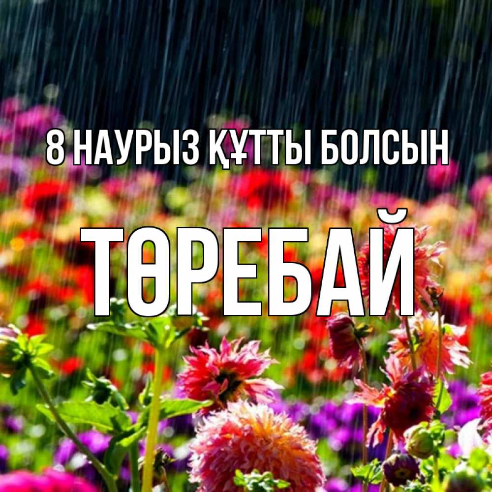 Күн сайын ашық хат с именем, Төребай 8 наурыз құтты болсын цветы под дождиком к международному женскому дню Онлайн тегін жүктеп алу тілектері бар керемет карта 