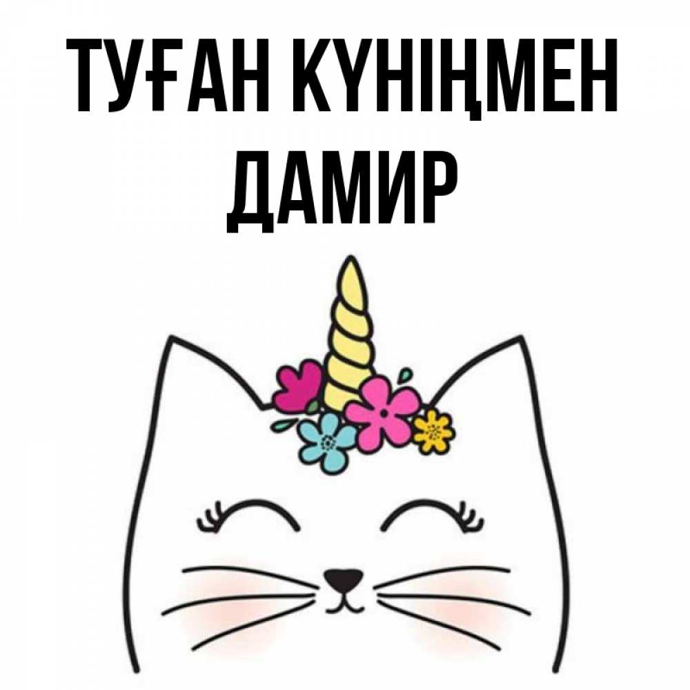 Күн сайын ашық хат с именем, Дамир Туған күніңмен милый кот с одним рожком Онлайн тегін жүктеп алу тілектері бар керемет карта 