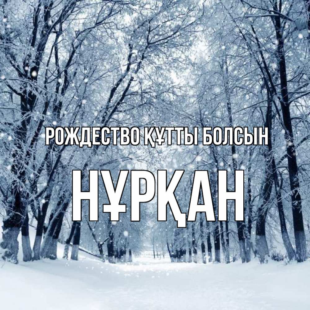 Күн сайын ашық хат с именем, Нұрқан Рождество құтты болсын снег, лес, парк Онлайн тегін жүктеп алу тілектері бар керемет карта 