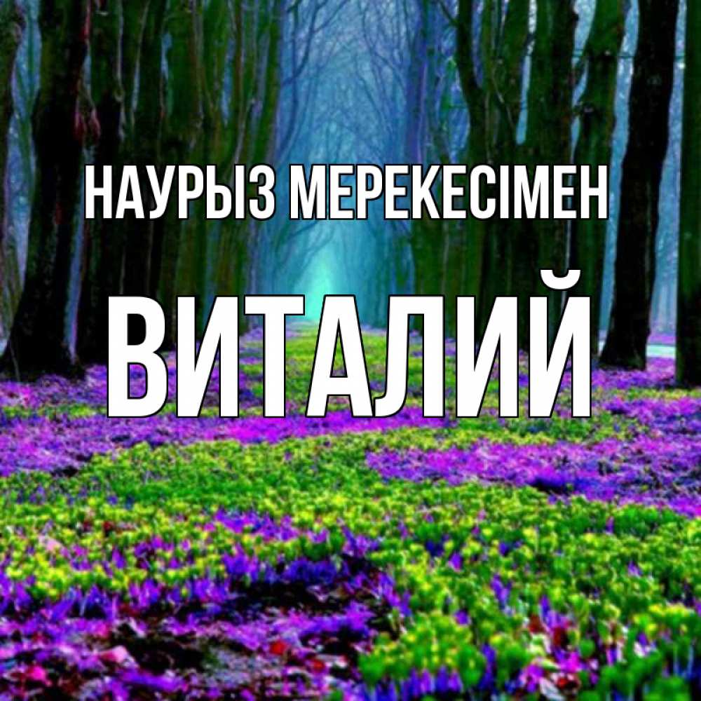 Күн сайын ашық хат с именем, Виталий Наурыз мерекесімен фиолетовые цветы в лесу 1 Онлайн тегін жүктеп алу тілектері бар керемет карта 