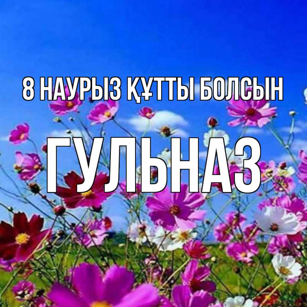Күн сайын ашық хат с именем, Гульназ 8 наурыз құтты болсын цветы Онлайн тегін жүктеп алу тілектері бар керемет карта 