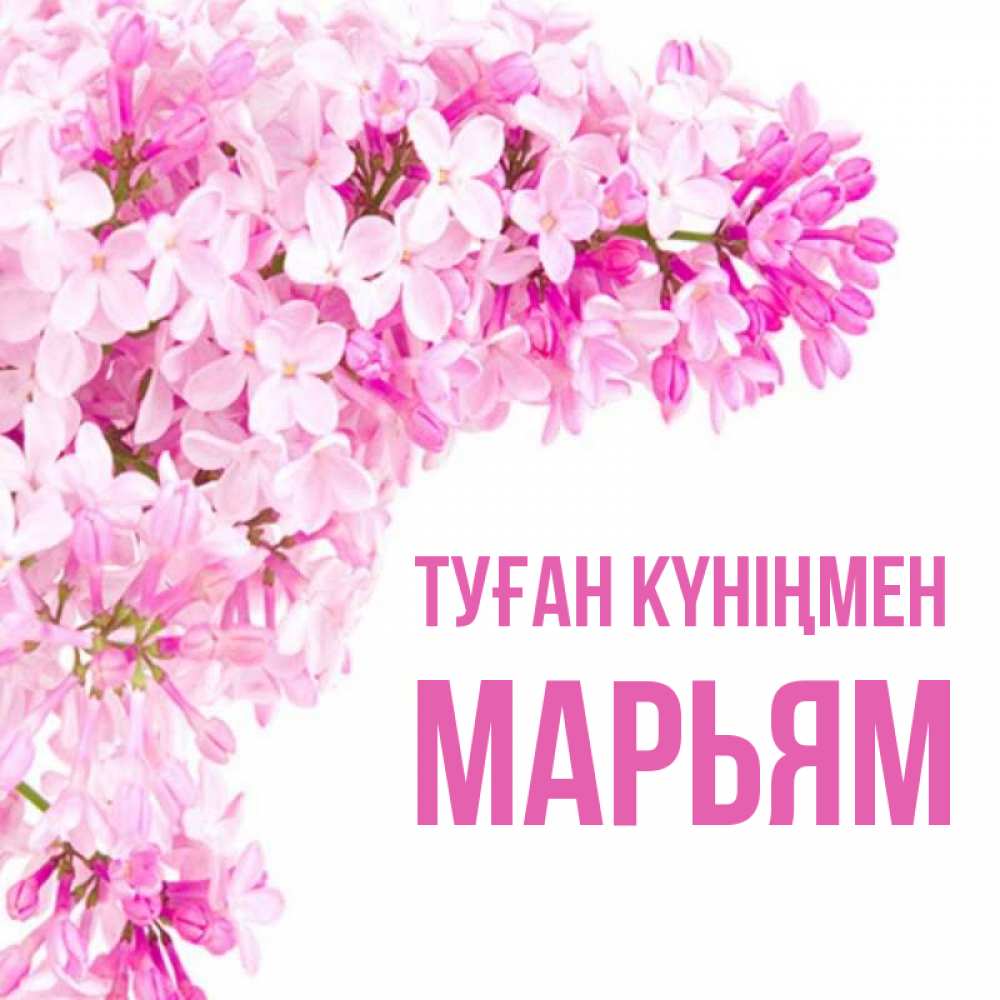 Күн сайын ашық хат с именем, Марьям Туған күніңмен Сирень на белом фоне Онлайн тегін жүктеп алу тілектері бар керемет карта 