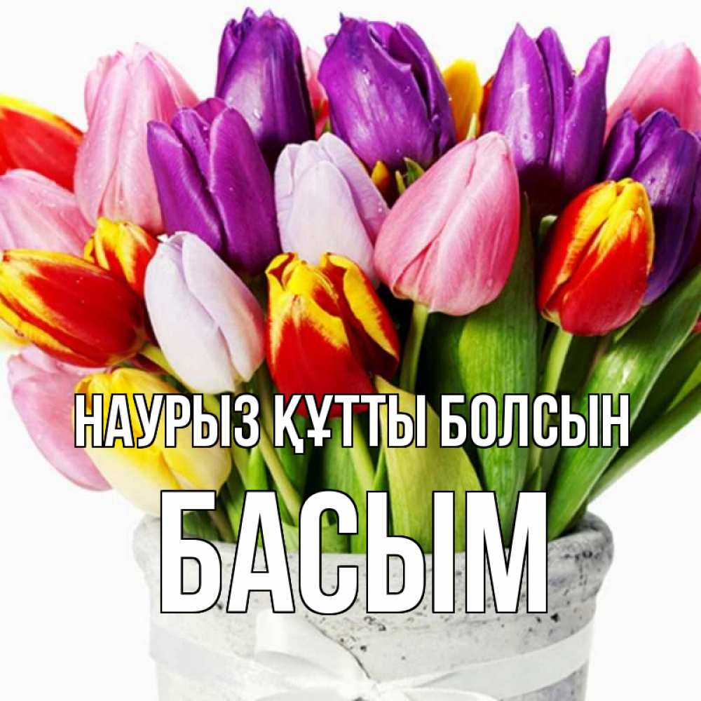 Күн сайын ашық хат с именем, Басым Наурыз құтты болсын букет Онлайн тегін жүктеп алу тілектері бар керемет карта 