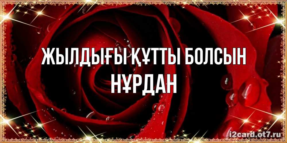 Күн сайын ашық хат с именем, НҰРДАН Жылдығы құтты болсын цветок в росе на день рождения Онлайн тегін жүктеп алу тілектері бар керемет карта 