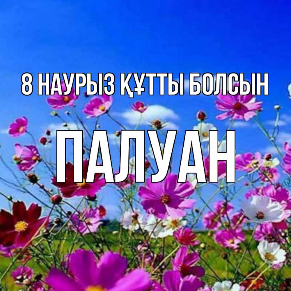 Күн сайын ашық хат с именем, ПАЛУАН 8 наурыз құтты болсын цветы Онлайн тегін жүктеп алу тілектері бар керемет карта 
