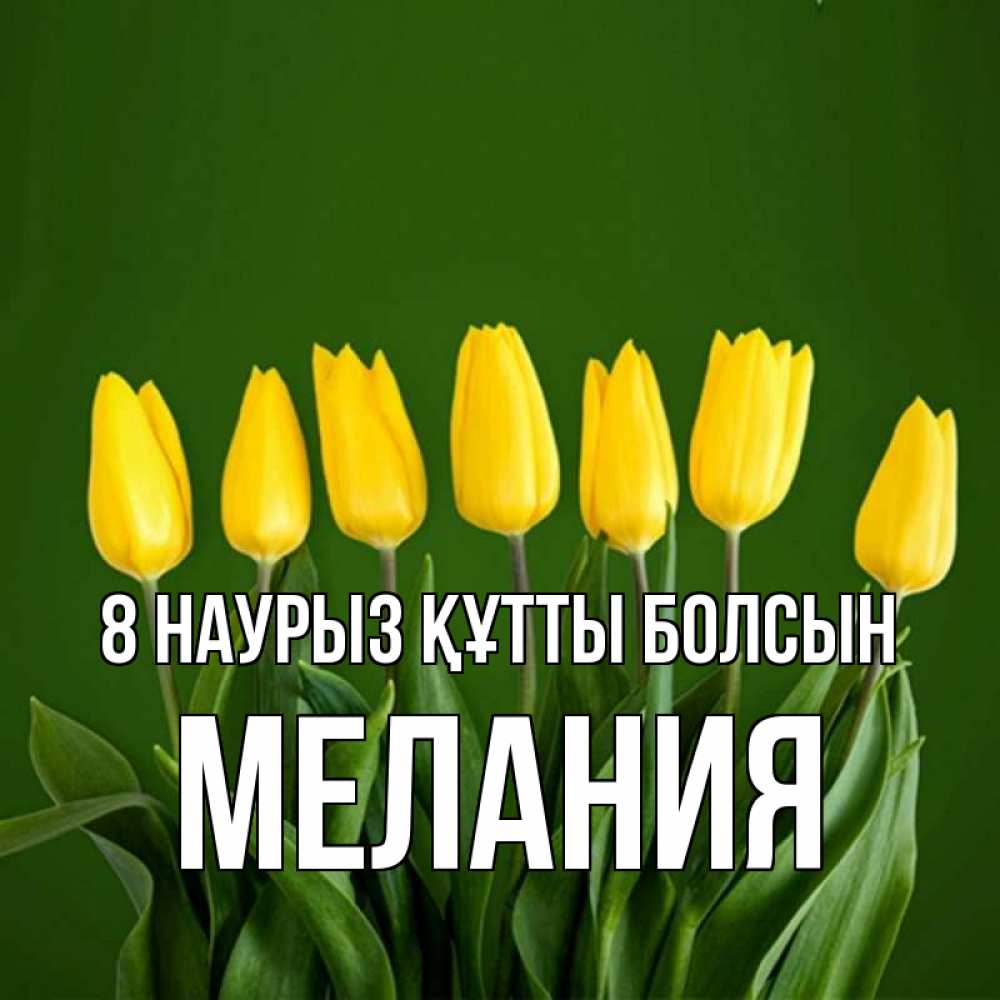 Күн сайын ашық хат с именем, Мелания 8 наурыз құтты болсын желтого цвета 3 Онлайн тегін жүктеп алу тілектері бар керемет карта 