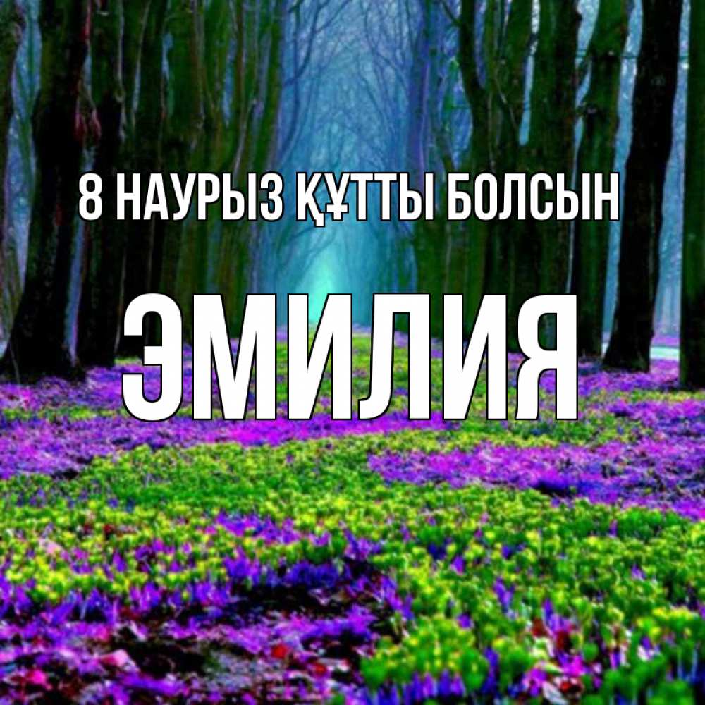 Күн сайын ашық хат с именем, Эмилия 8 наурыз құтты болсын фиолетовые цветы в лесу 1 Онлайн тегін жүктеп алу тілектері бар керемет карта 